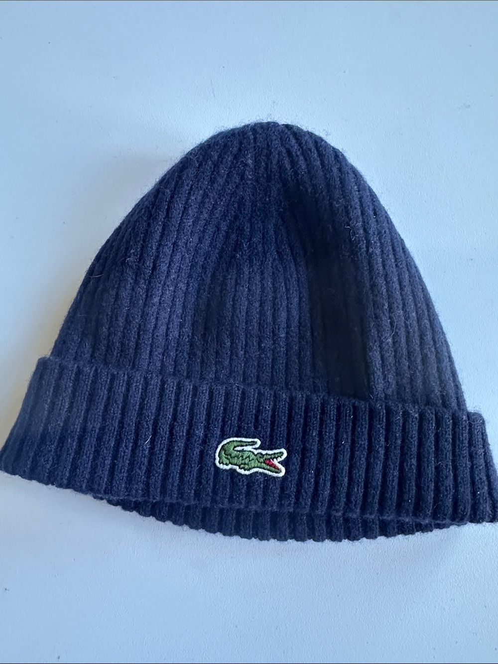 UNISEX Lacoste Dark Blue Ribbed Cuffed Beanie with Crocodile Logo